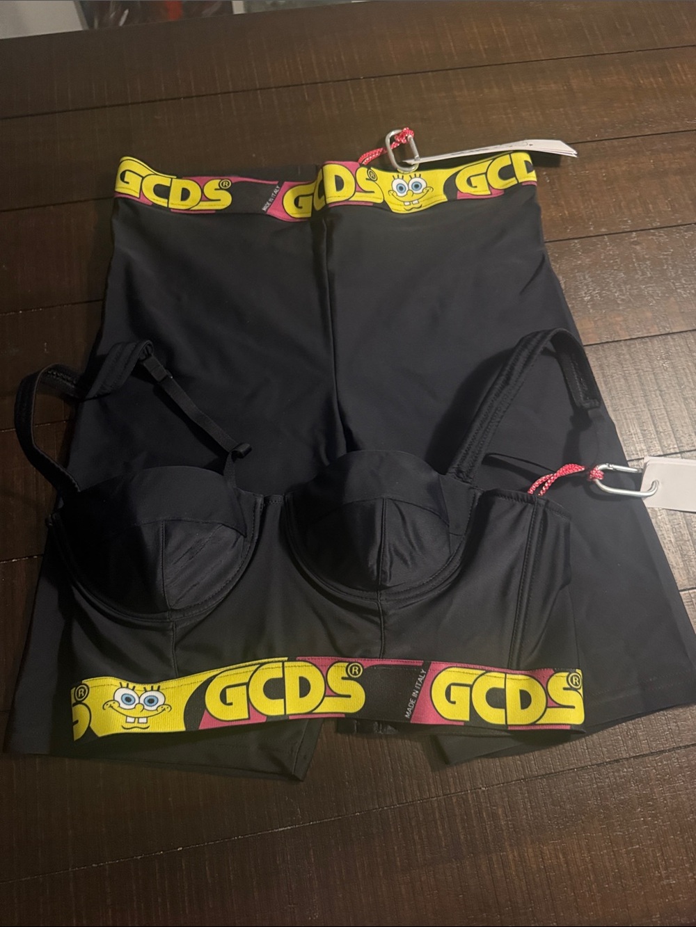 GCDS Black Bikini Set with Yellow Logo Band